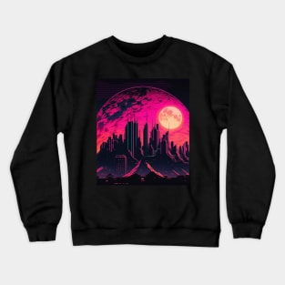 Moon Over Synthwave Retrowave Aesthethic 80s City Crewneck Sweatshirt